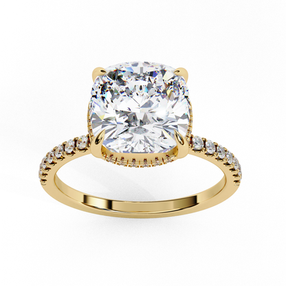 3.53 Ct Cushion And Round Cut 14k Solid Gold Diamond Pave Set Vintage Proposal Ring