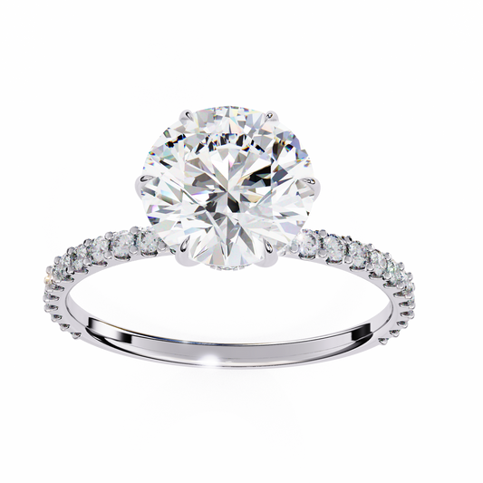 2.21 CT Round Cut Lab Grown  Diamond Hidden Halo Dainty Accented Women's Ring For Birthday Gift