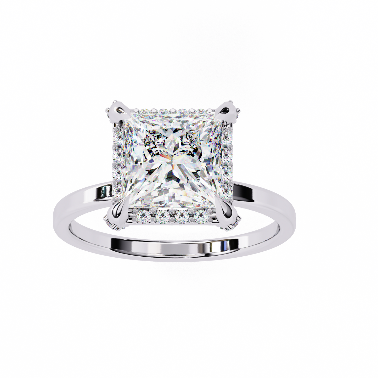 Princess Cut Lab Diamond Solitaire Halo Ring