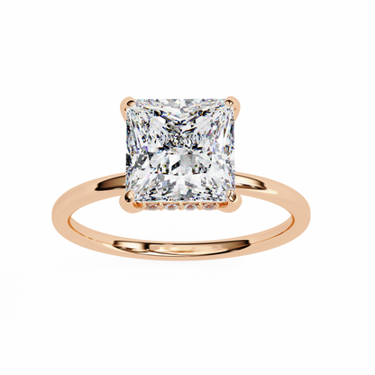 10k Solid Gold Princess And Round Cut Lab Grown Diamond hidden halo Daily Wear Women's Ring