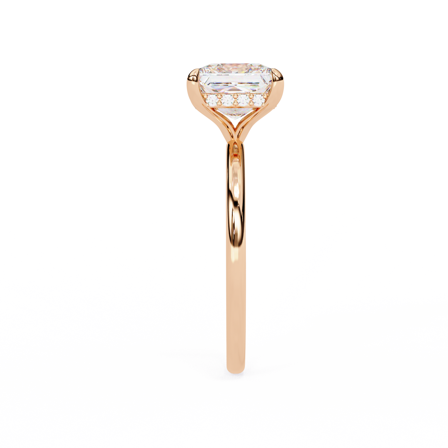 10k Solid Gold Princess And Round Cut Lab Grown Diamond hidden halo Daily Wear Women's Ring