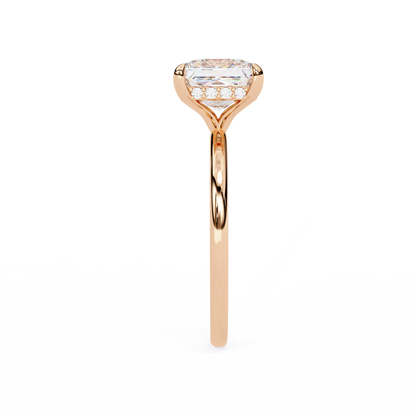 10k Solid Gold Princess And Round Cut Lab Grown Diamond hidden halo Daily Wear Women's Ring