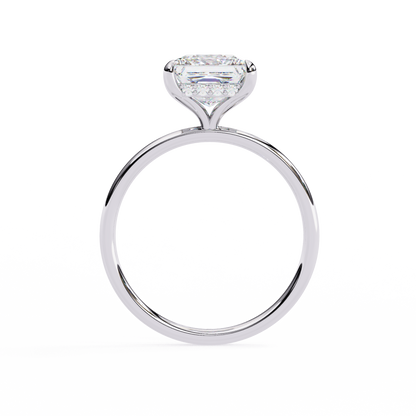 10k Solid Gold Princess And Round Cut Lab Grown Diamond hidden halo Daily Wear Women's Ring