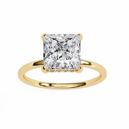 10k Solid Gold Princess And Round Cut Lab Grown Diamond hidden halo Daily Wear Women's Ring