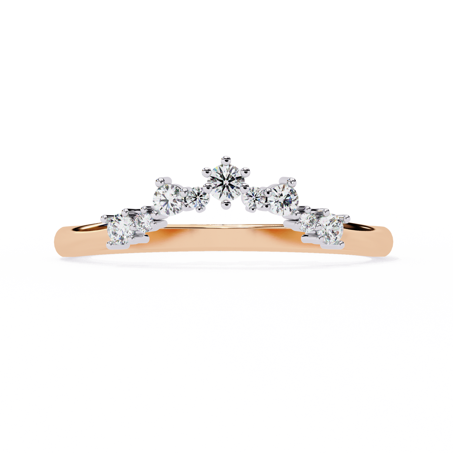 Round Cut Lab Grown Diamond  V Shape Prong Set Unique Delicate Statement Dainty Daily Wear Band