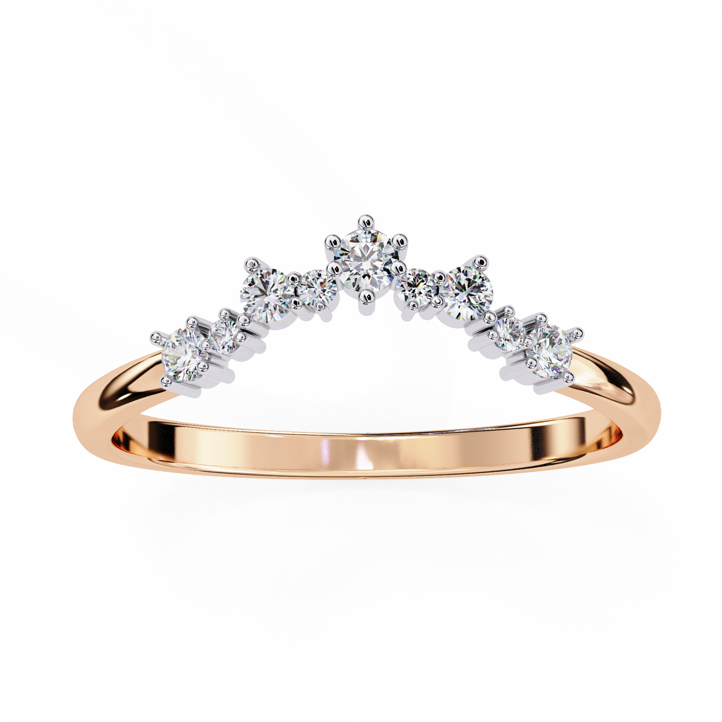 Round Cut Lab Grown Diamond  V Shape Prong Set Unique Delicate Statement Dainty Daily Wear Band