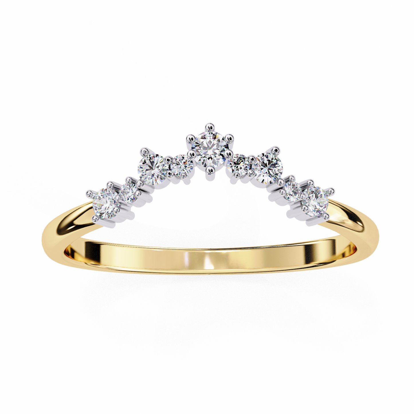 Round Cut Lab Grown Diamond  V Shape Prong Set Unique Delicate Statement Dainty Daily Wear Band