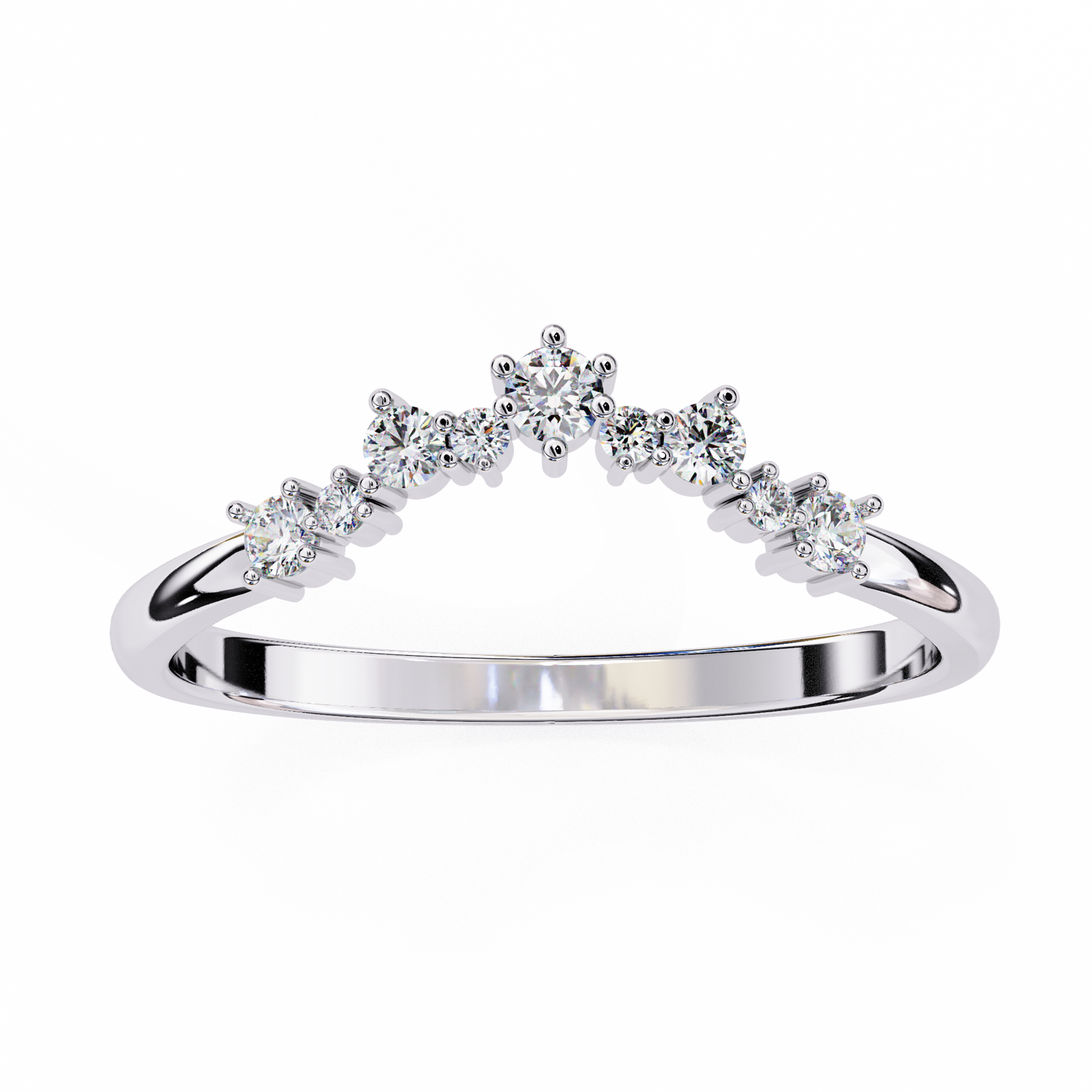 Round Cut Lab Grown Diamond  V Shape Prong Set Unique Delicate Statement Dainty Daily Wear Band