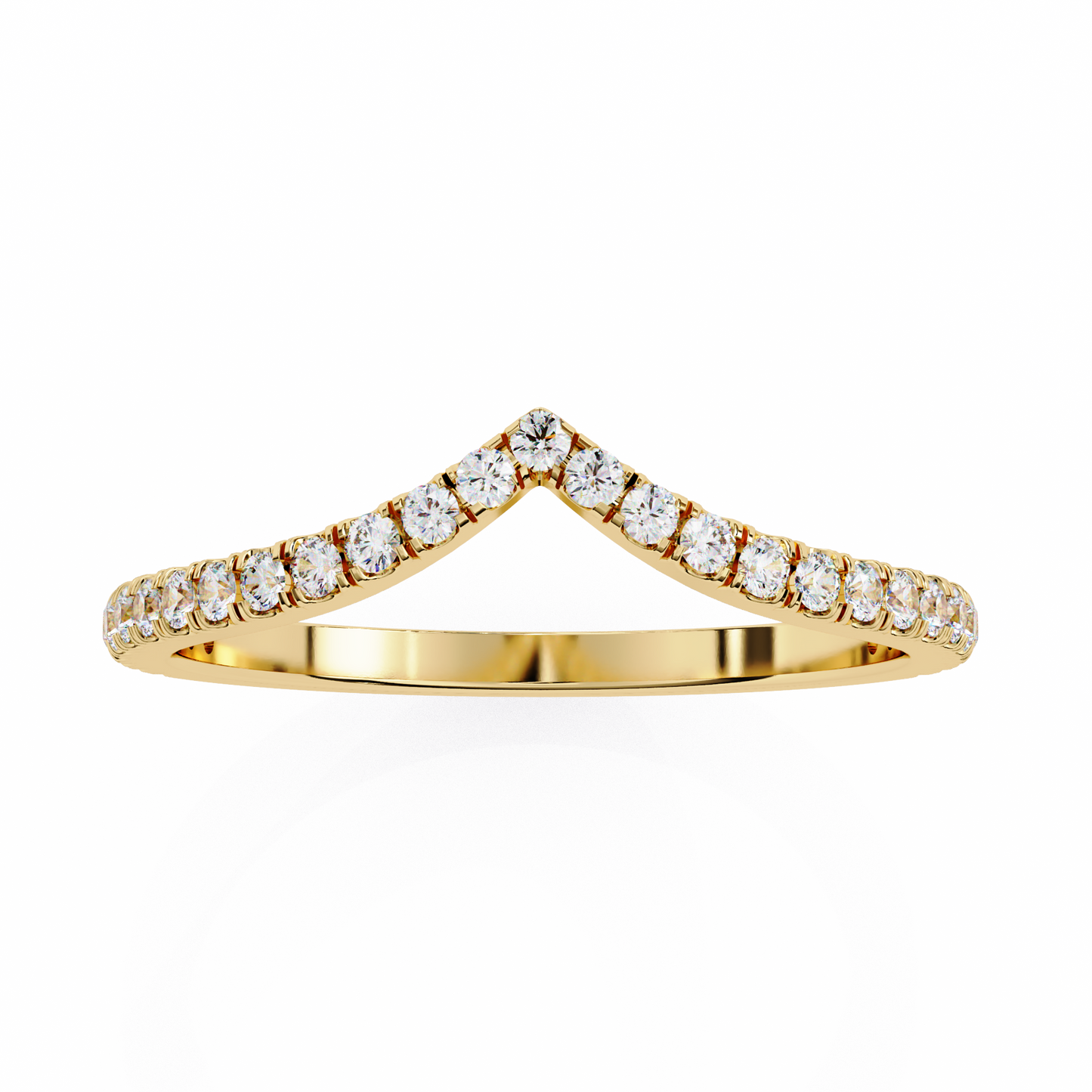 Round Cut Lab Grown Diamond V Shape 14k Yellow Gold Perfect Delicate Bridesmaid Band For Her