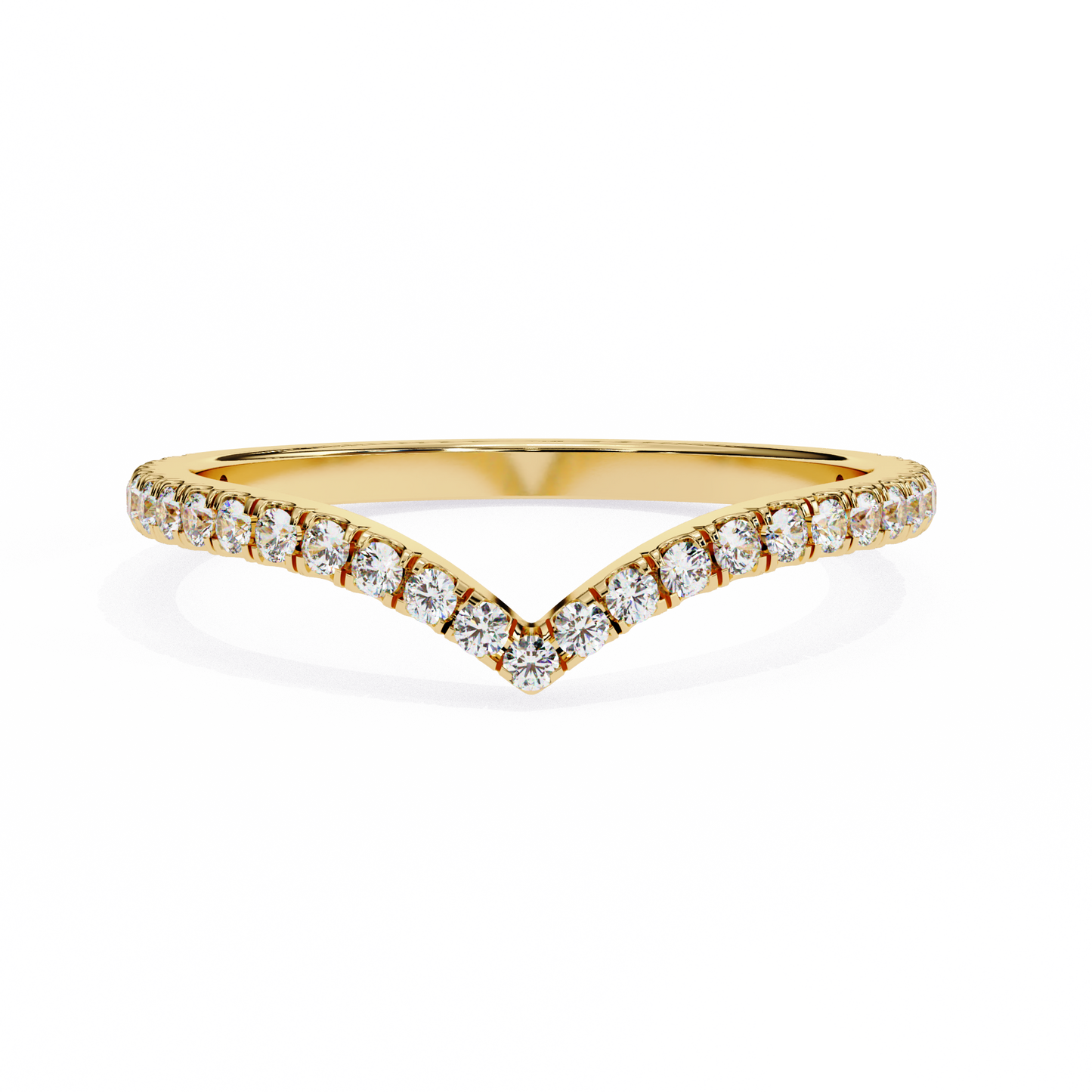 Round Cut Lab Grown Diamond V Shape 14k Yellow Gold Perfect Delicate Bridesmaid Band For Her