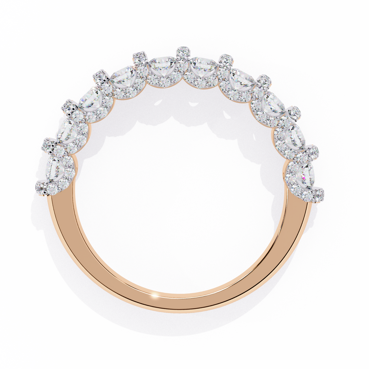 Round Cut Top Grade Diamond Elegance Classic Three Row Dainty Sparkling Proposer Ring For Women's