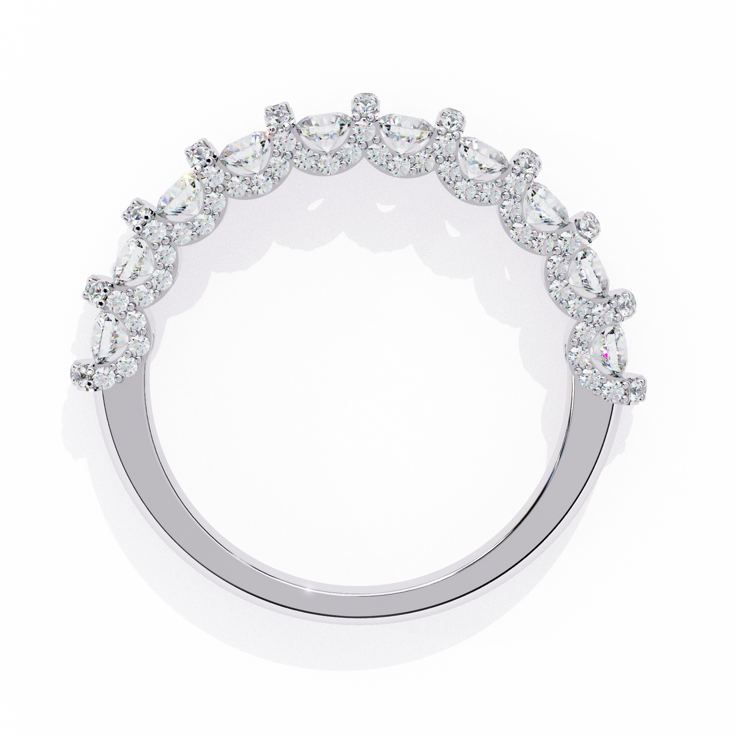 Round Cut Top Grade Diamond Elegance Classic Three Row Dainty Sparkling Proposer Ring For Women's