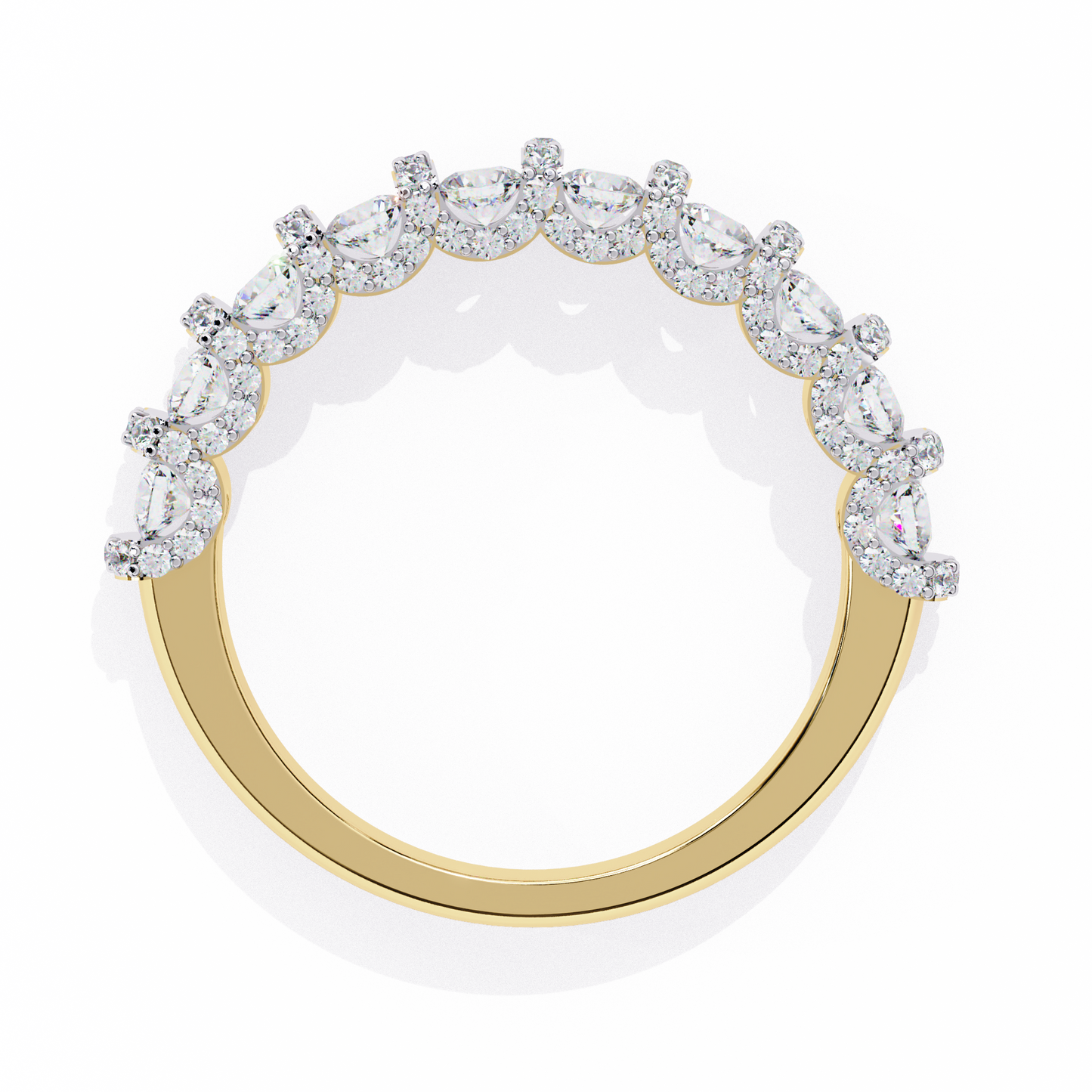 Round Cut Top Grade Diamond Elegance Classic Three Row Dainty Sparkling Proposer Ring For Women's