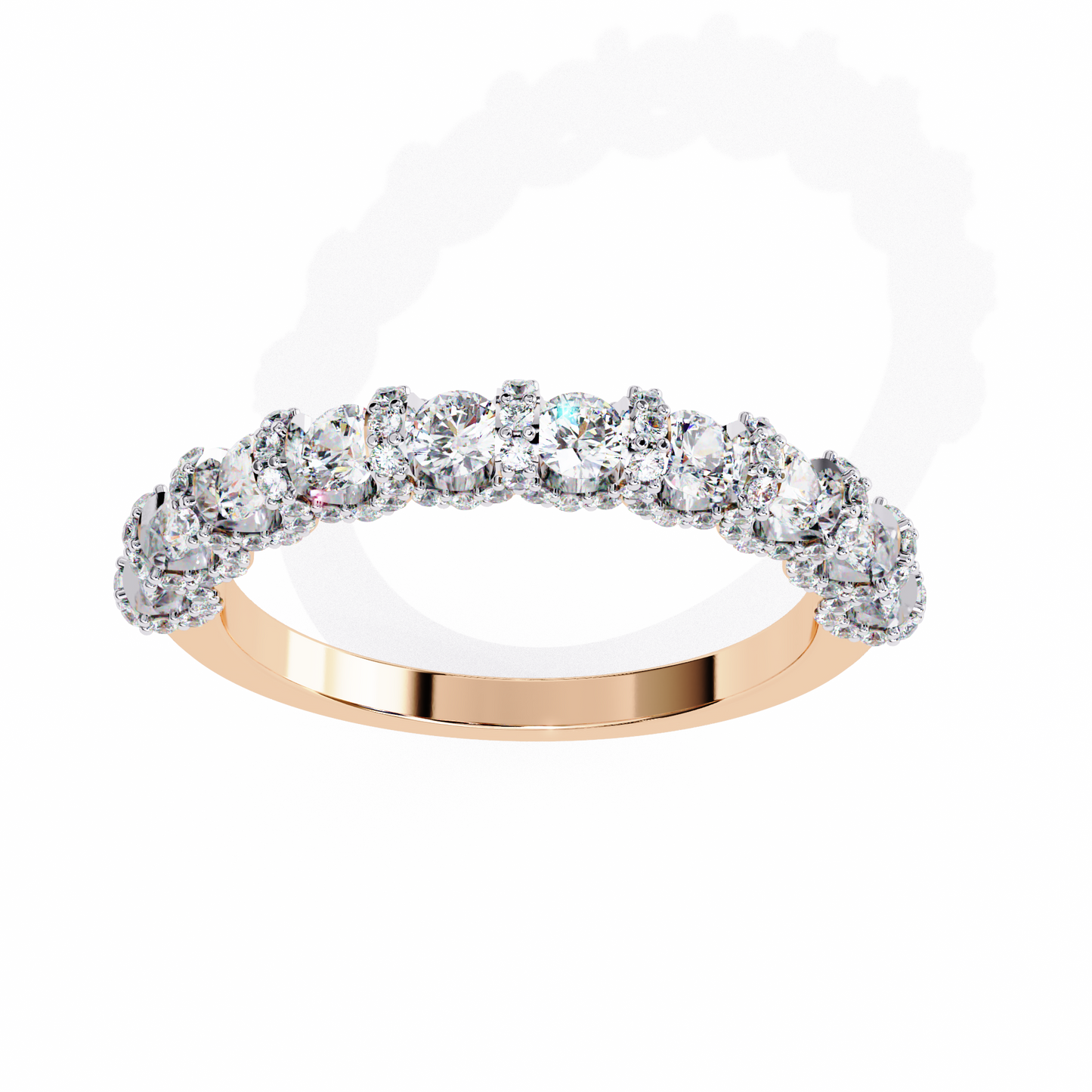 Round Cut Top Grade Diamond Elegance Classic Three Row Dainty Sparkling Proposer Ring For Women's