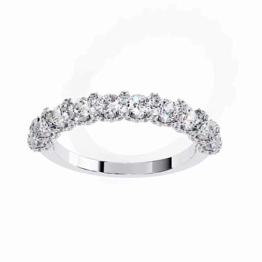 Round Cut Top Grade Diamond Elegance Classic Three Row Dainty Sparkling Proposer Ring For Women's