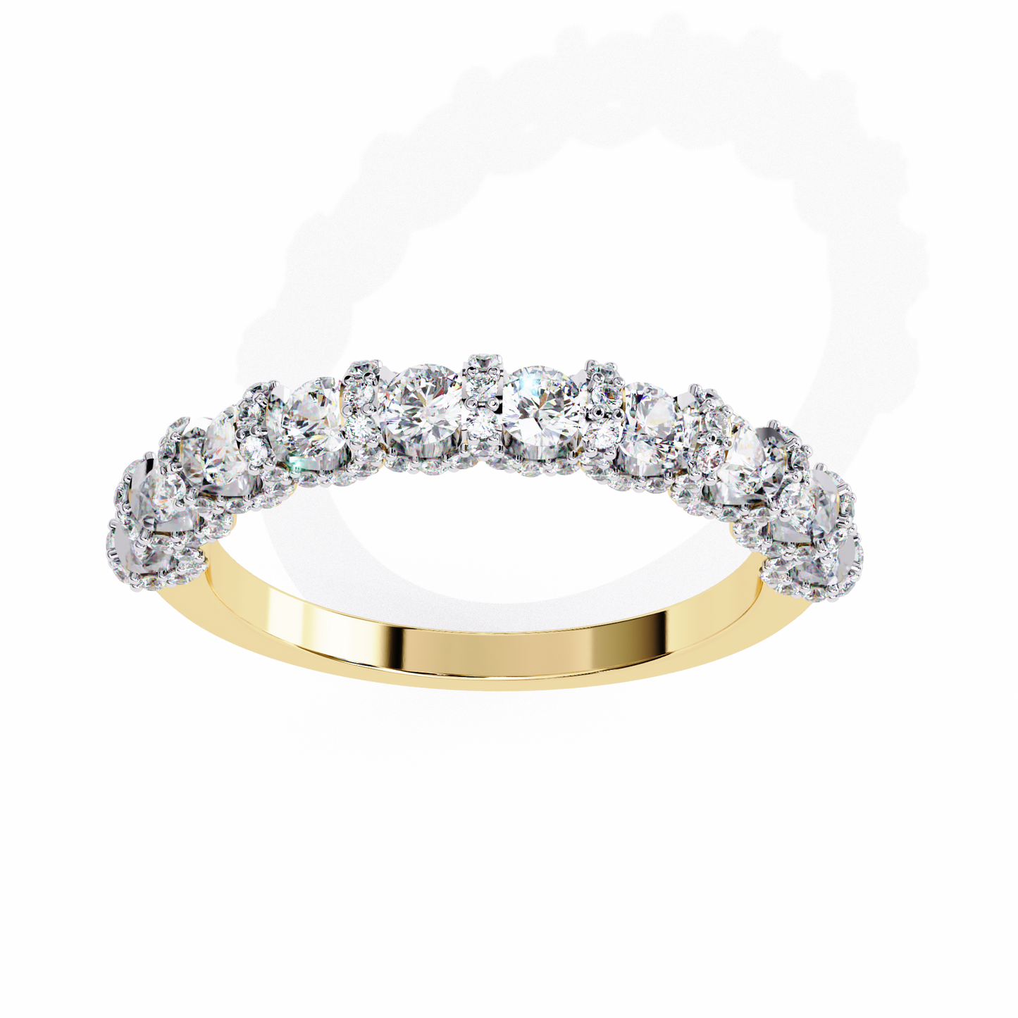 Round Cut Top Grade Diamond Elegance Classic Three Row Dainty Sparkling Proposer Ring For Women's