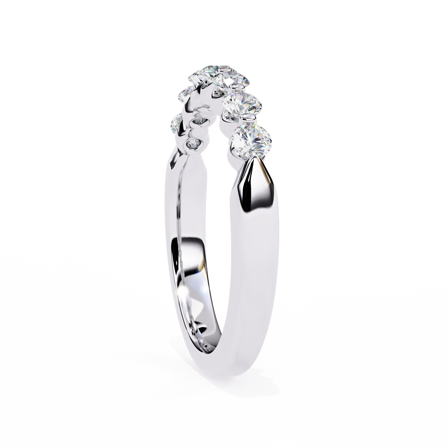 Round Cut White Colorless Lab Grown Diamond Elegant Half Eternity Stacking 7 Stone Dainty Every Day Ring