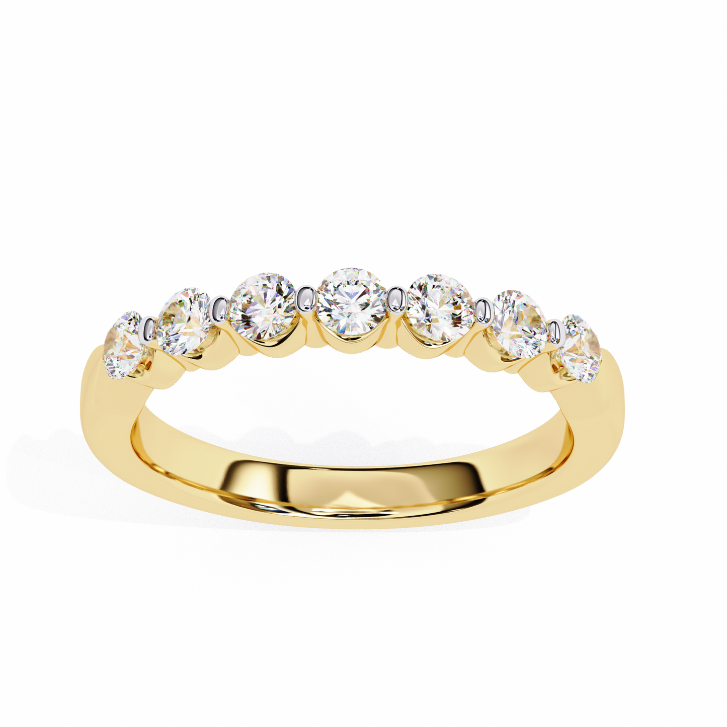 Round Cut White Colorless Lab Grown Diamond Elegant Half Eternity Stacking 7 Stone Dainty Every Day Ring