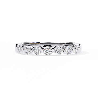 Round Cut White Colorless Lab Grown Diamond Elegant Half Eternity Stacking 7 Stone Dainty Every Day Ring