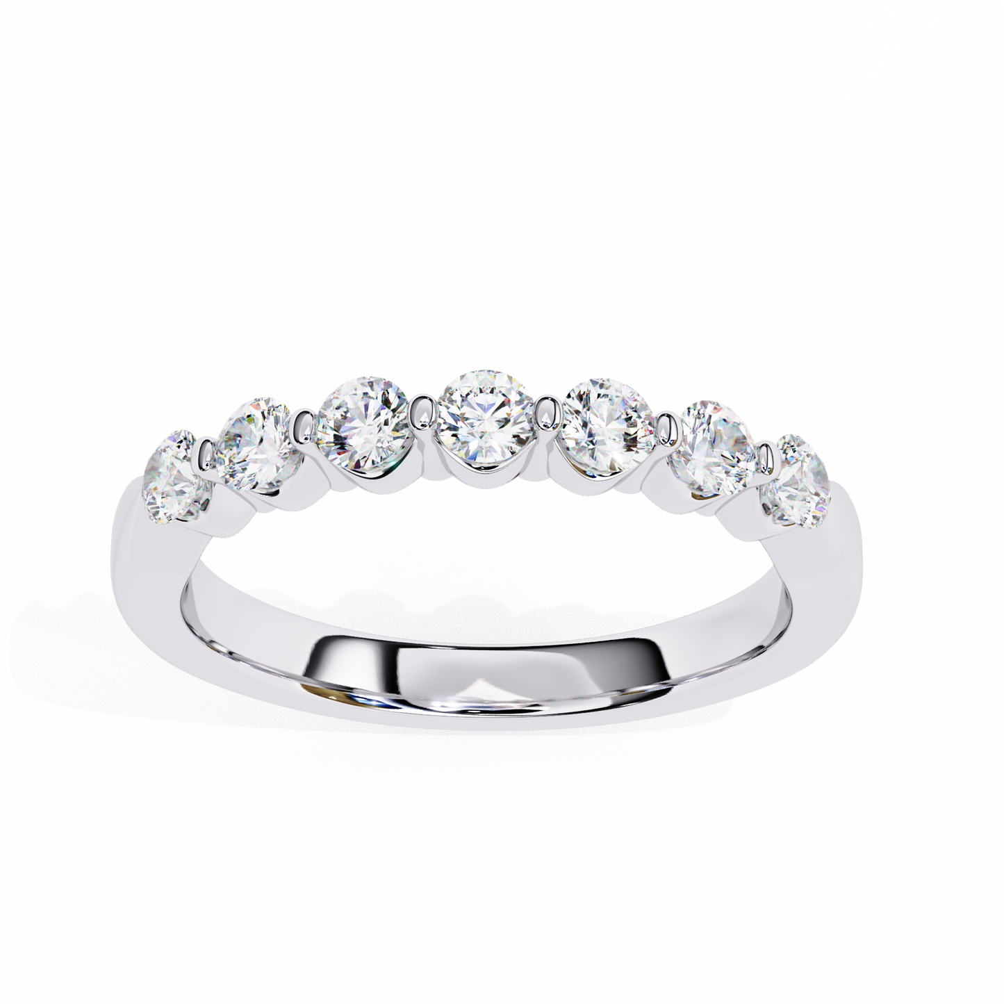 Round Cut White Colorless Lab Grown Diamond Elegant Half Eternity Stacking 7 Stone Dainty Every Day Ring