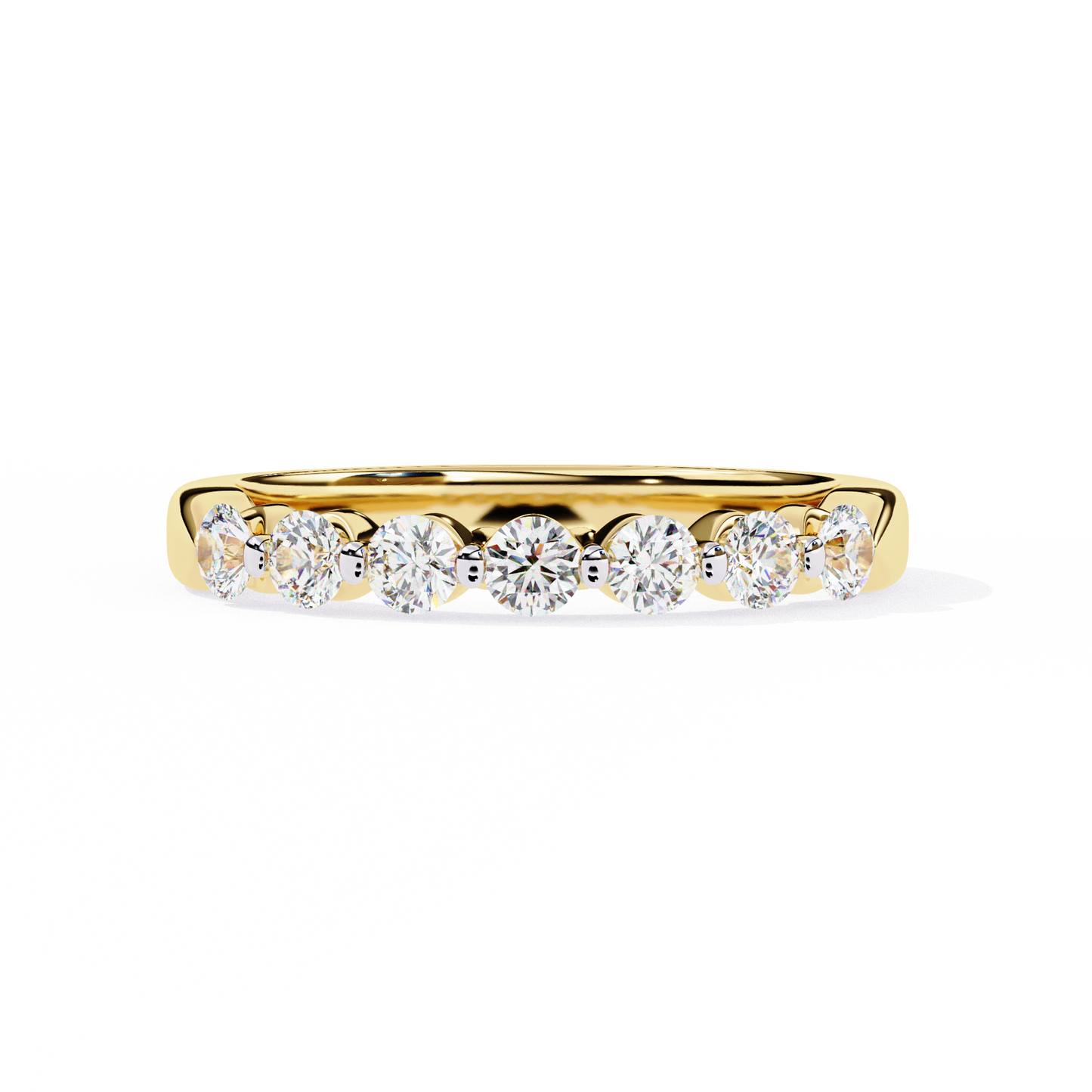 Round Cut White Colorless Lab Grown Diamond Elegant Half Eternity Stacking 7 Stone Dainty Every Day Ring