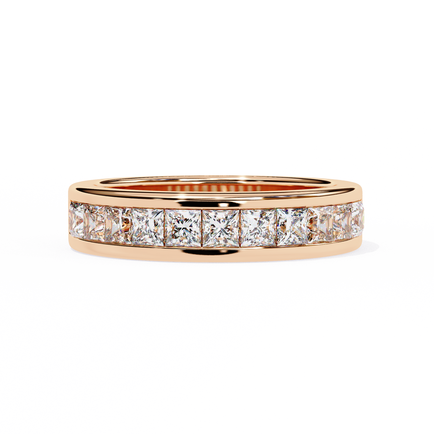 1.07Ct Princess Cut Diamond Half Eternity Bezel Set 18k Yellow Gold Sparkling Band Annivrasry Gift for Her