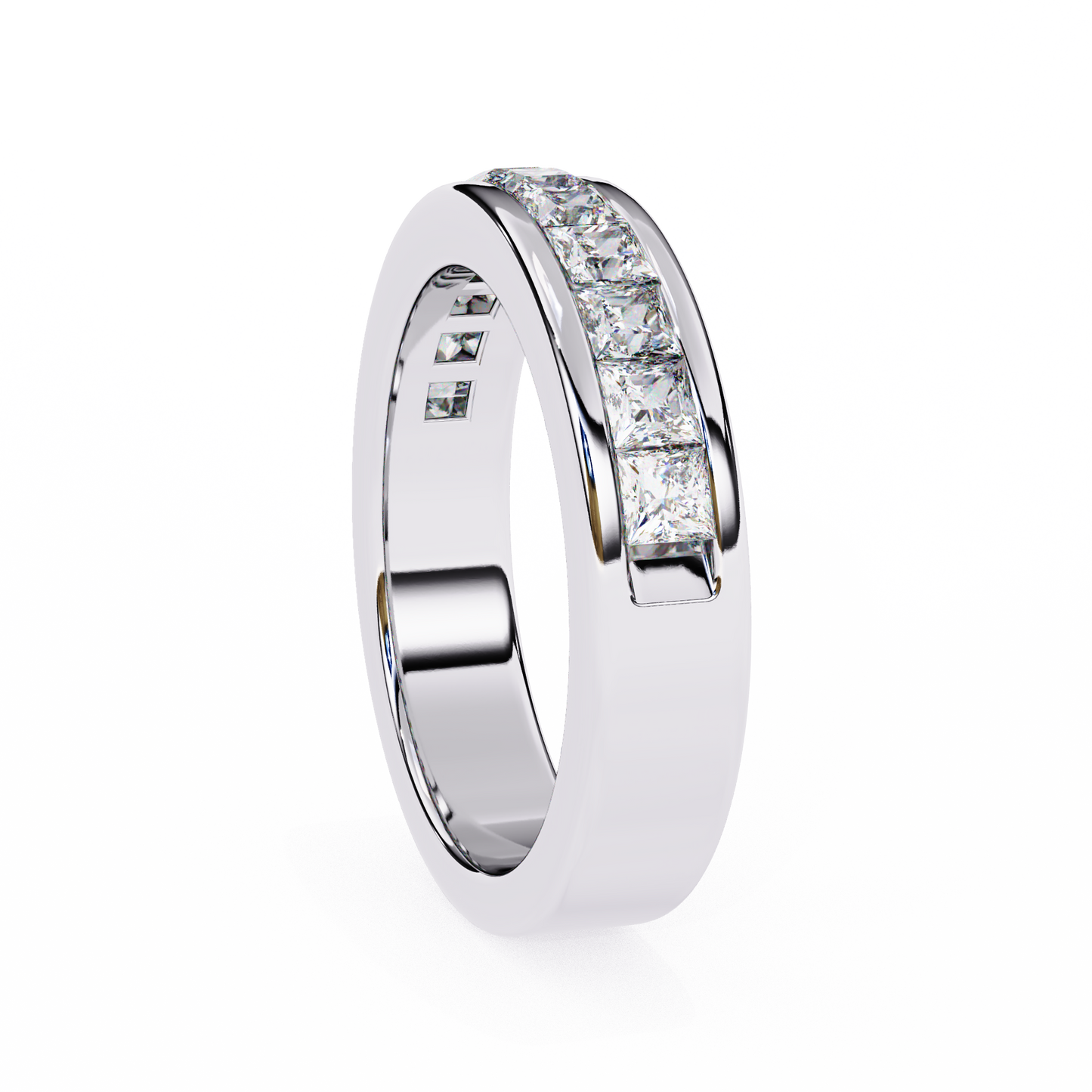 1.07Ct Princess Cut Diamond Half Eternity Bezel Set 18k Yellow Gold Sparkling Band Annivrasry Gift for Her