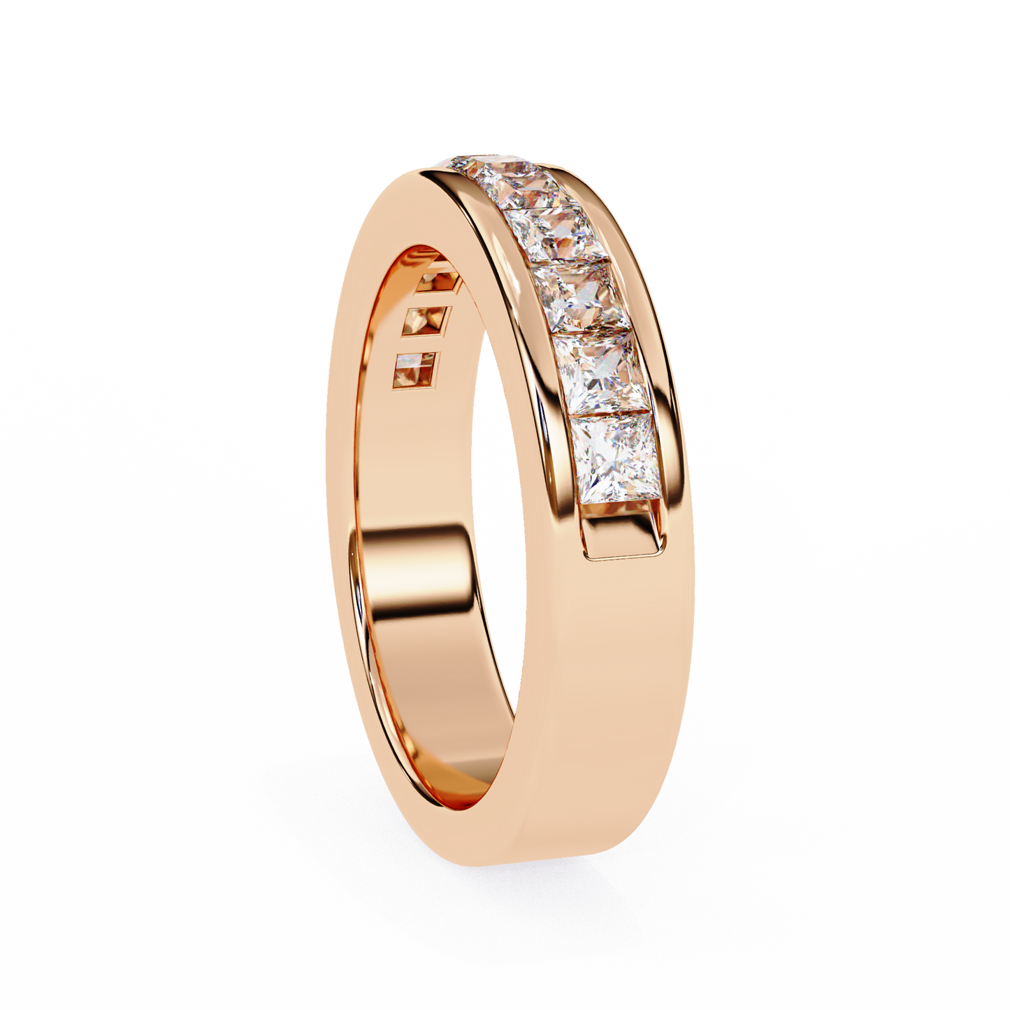 1.07Ct Princess Cut Diamond Half Eternity Bezel Set 18k Yellow Gold Sparkling Band Annivrasry Gift for Her