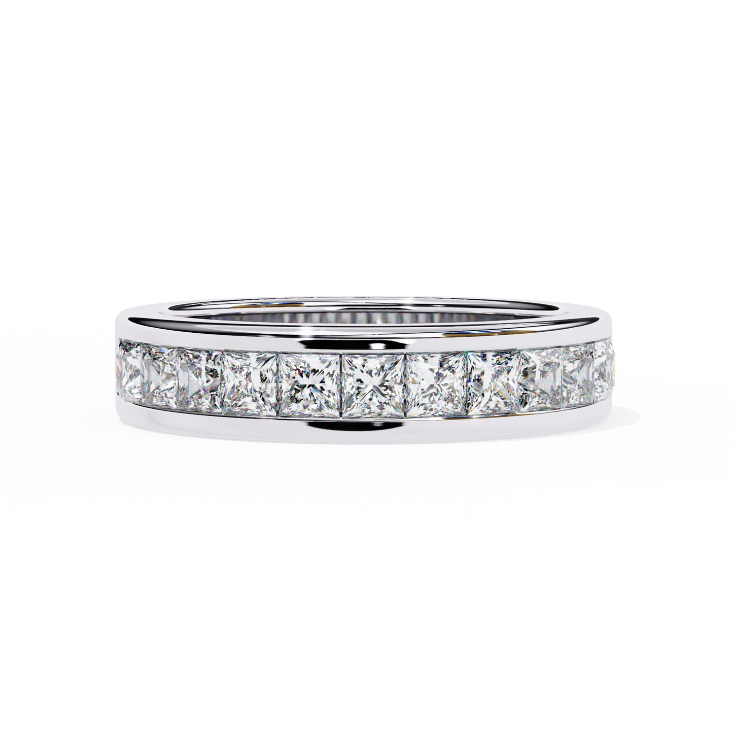 1.07Ct Princess Cut Diamond Half Eternity Bezel Set 18k Yellow Gold Sparkling Band Annivrasry Gift for Her