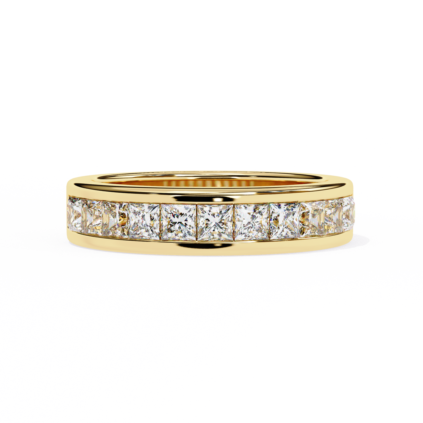 1.07Ct Princess Cut Diamond Half Eternity Bezel Set 18k Yellow Gold Sparkling Band Annivrasry Gift for Her