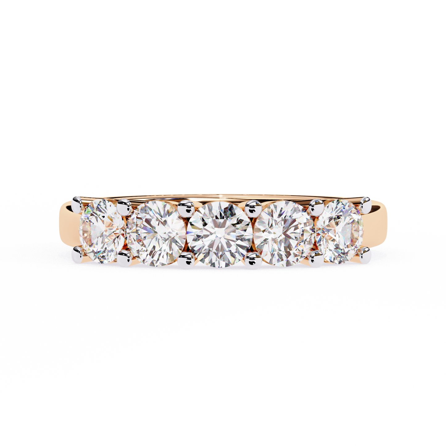 1.03Ct Round Cut Top Grade Diamond Art Deco Delicate Cluster Unisex Handmade Dainty 5 Stone Wedding Band  For Women's