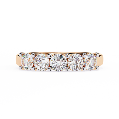 1.03Ct Round Cut Top Grade Diamond Art Deco Delicate Cluster Unisex Handmade Dainty 5 Stone Wedding Band  For Women's