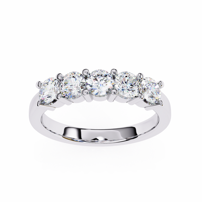 1.03Ct Round Cut Top Grade Diamond Art Deco Delicate Cluster Unisex Handmade Dainty 5 Stone Wedding Band  For Women's