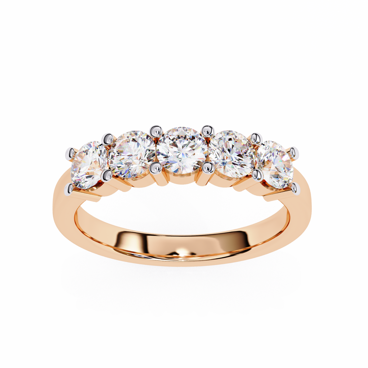 1.03Ct Round Cut Top Grade Diamond Art Deco Delicate Cluster Unisex Handmade Dainty 5 Stone Wedding Band  For Women's