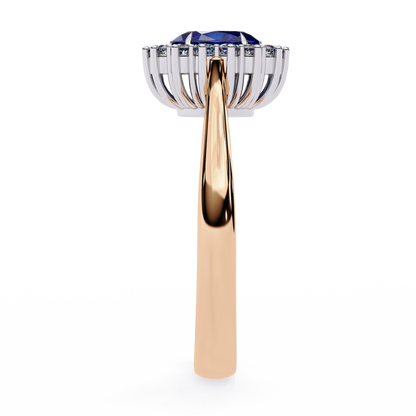 2.04 Ct Oval And Round Cut Blue Sapphire Diamond,10k  Blue Fancy Delicate Elegant Ring