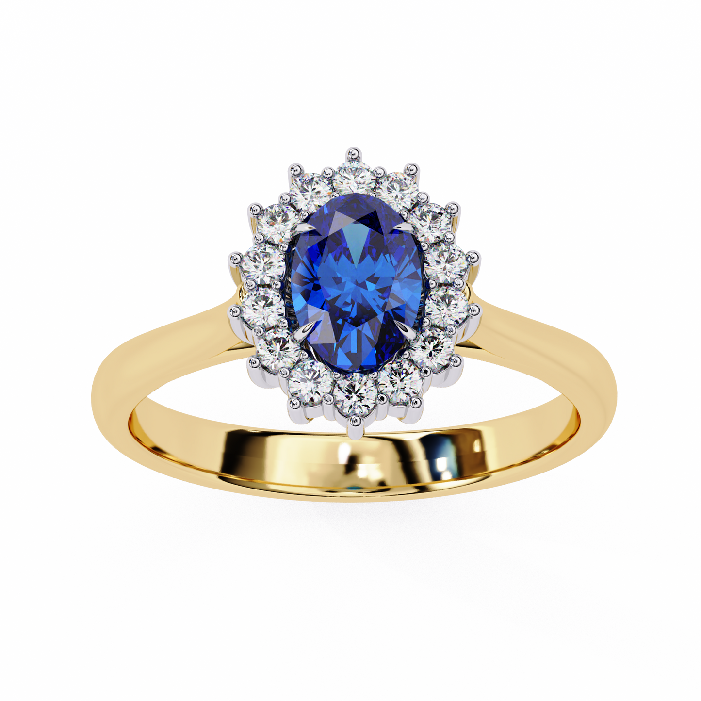 2.04 Ct Oval And Round Cut Blue Sapphire Diamond,10k  Blue Fancy Delicate Elegant Ring