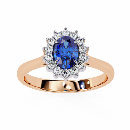 2.04 Ct Oval And Round Cut Blue Sapphire Diamond,10k  Blue Fancy Delicate Elegant Ring