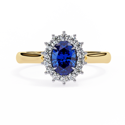2.04 Ct Oval And Round Cut Blue Sapphire Diamond,10k  Blue Fancy Delicate Elegant Ring
