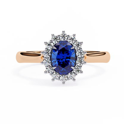 2.04 Ct Oval And Round Cut Blue Sapphire Diamond,10k  Blue Fancy Delicate Elegant Ring