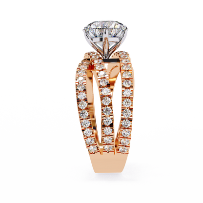 Round Cut Diamond Rose Gold Delicate 1.63 Ct  Three Row Pave Set Engagement Ring and Every Occasion Wear Ring