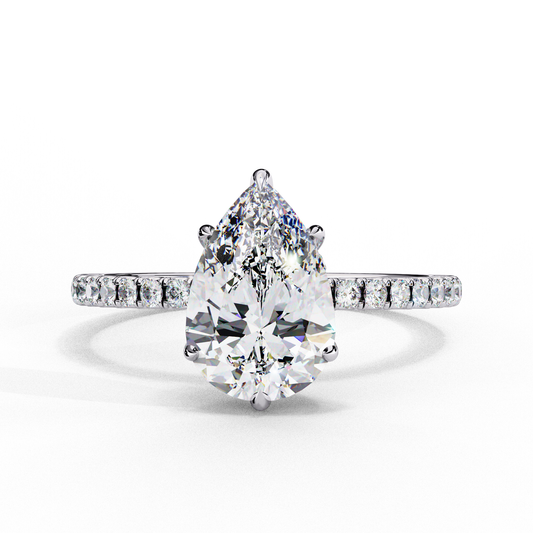 2.09 Ct Pear And Round Cut Lab Grown 14K Solid White Gold  Diamond Stunning Perfect Bridal Ring