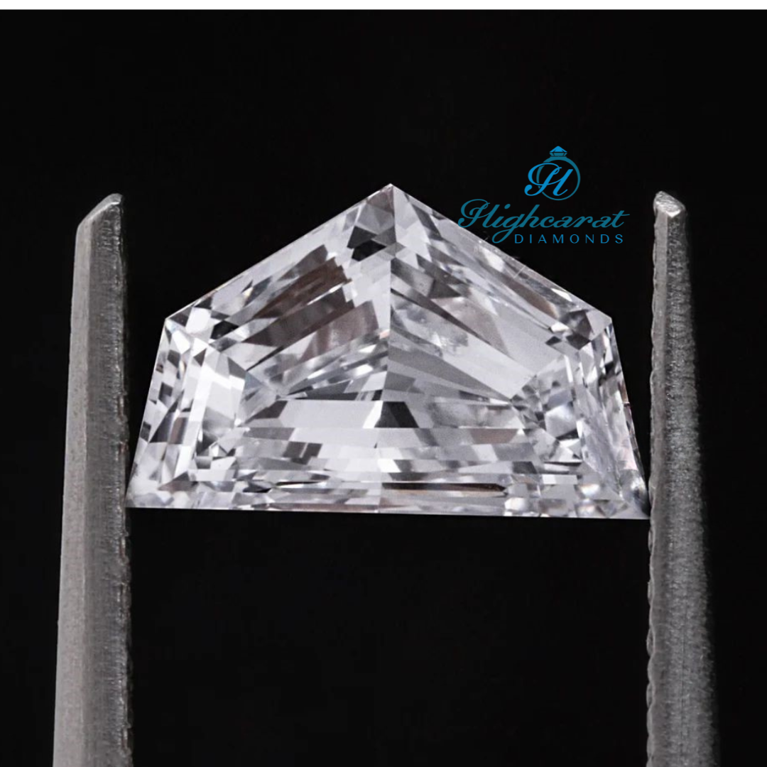 Cadillac Step Cut Lab Grown Trapezoid Diamond featuring sharp geometry and mirror like faceting