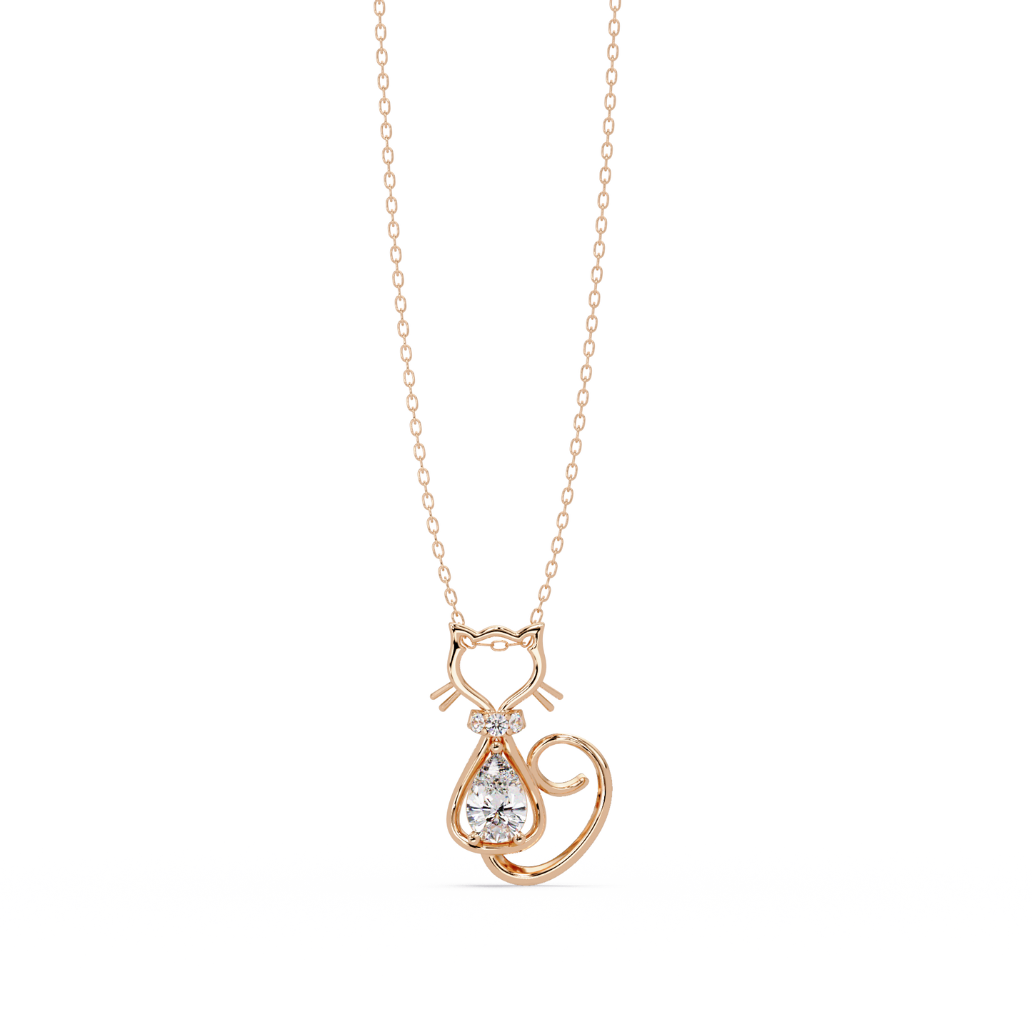 Cat Shape Pear Cut Lab Grown Unique Rose Gold Diamond Pendant - HIGHCARAT DIAMONDS