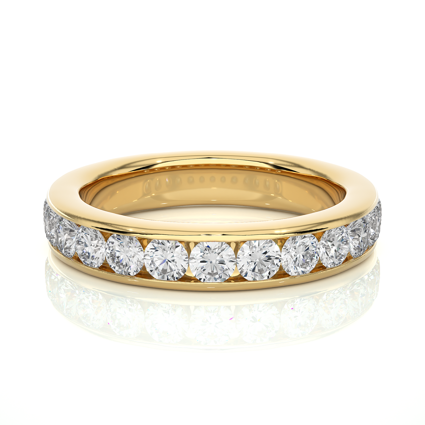 Channel Set Round Cut Diamond Half Eternity Band Perfect Gift For Her In 14K Solid Gold