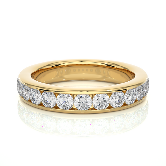 Channel Set Round Cut Diamond Half Eternity Band Perfect Gift For Her In 14K Solid Gold
