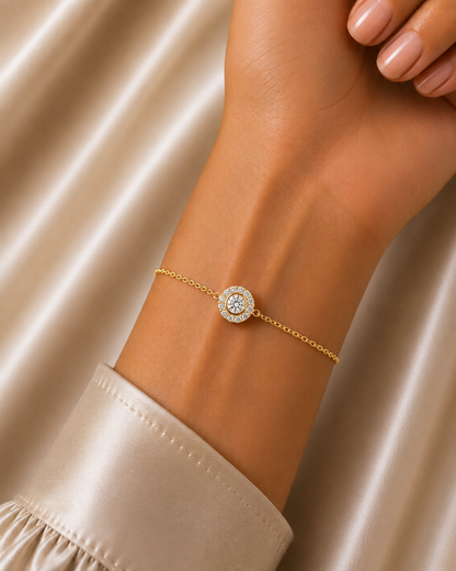 Round Cut Diamond Halo Cluster Charm Bracelet