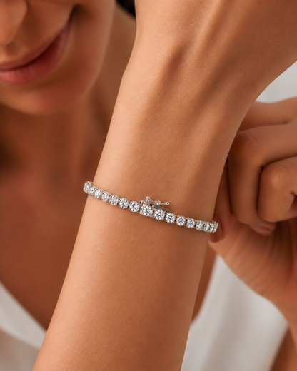 Round Cut Bezel Set Lab Grown Diamond Tennis Bracelet