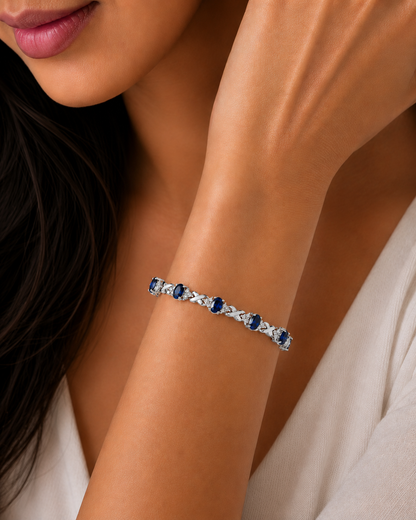 Oval Blue Sapphire Lab Grown Diamond Tennis Bracelet