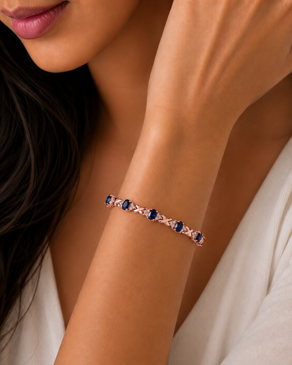 Oval Blue Sapphire Lab Grown Diamond Tennis Bracelet