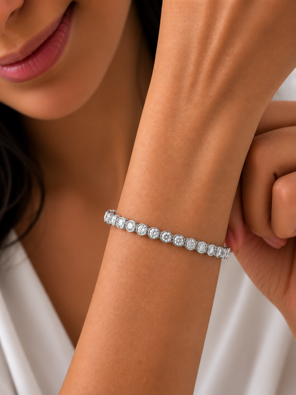 Round Cut Lab Grown Bezel Set Tennis Diamond Bracelet